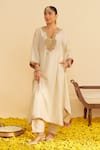 Buy_Sheetal Batra_Ivory Embroidery Round Neck Amaya Kaftan Set _at_Aza_Fashions