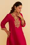 Buy_Sheetal Batra_Pink Embroidery Split V-neck Amaya Kaftan Set _Online_at_Aza_Fashions