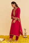 Shop_Sheetal Batra_Pink Embroidery Split V-neck Amaya Kaftan Set _Online_at_Aza_Fashions