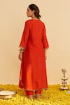 Shop_Sheetal Batra_Orange Embroidery Round Neck Amaya Kaftan Set _at_Aza_Fashions