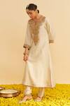 Sheetal Batra_Ivory Silk Organza Embroidery V-neck Hiba Kaftan Set _Online_at_Aza_Fashions