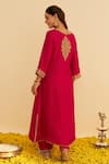 Shop_Sheetal Batra_Pink Embroidery V-neck Hiba Kaftan Set _at_Aza_Fashions
