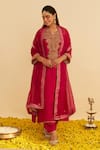 Buy_Sheetal Batra_Pink Silk Organza Embroidery V-neck Hiba Kaftan Set _at_Aza_Fashions