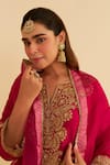 Sheetal Batra_Pink Silk Organza Embroidery V-neck Hiba Kaftan Set _at_Aza_Fashions