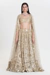 Buy_Abhinav Mishra_Ivory Chanderi, Net Mirrors, Sequins, Chandani Gold Embroidered Lehenga Set _Online_at_Aza_Fashions