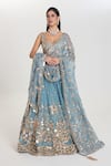Buy_Abhinav Mishra_Sky Blue Chanderi, Organza Mirrors, Zari, Barsaat Embroidered Lehenga Set _at_Aza_Fashions