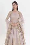 Abhinav Mishra_Pink Net Mirrors, Sequins, Zari Round Neck Gulzar Designer Antique Lehenga Set _Online_at_Aza_Fashions