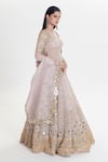 Buy_Abhinav Mishra_Pink Net Mirrors, Sequins, Zari Round Neck Gulzar Designer Antique Lehenga Set _Online_at_Aza_Fashions