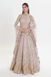 Buy_Abhinav Mishra_Pink Net Mirrors, Sequins, Zari Round Neck Gulzar Designer Antique Lehenga Set _at_Aza_Fashions