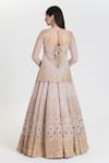 Shop_Abhinav Mishra_Pink Net Mirrors, Sequins, Zari Round Neck Gulzar Designer Antique Lehenga Set _at_Aza_Fashions