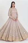Shop_Abhinav Mishra_Pink Net Mirrors, Sequins, Zari Round Neck Gulzar Designer Antique Lehenga Set _Online_at_Aza_Fashions