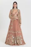 Buy_Abhinav Mishra_Brown Net, Chanderi Sequins, Mirrors, Ruhani Caramel Embroidered Lehenga Set _at_Aza_Fashions