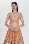 Abhinav Mishra_Peach Organza, Chanderi Mirrors, Sequins, Zari Round Bahar Designer Lehenga Set _Online_at_Aza_Fashions