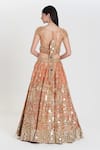 Shop_Abhinav Mishra_Peach Organza, Chanderi Mirrors, Sequins, Zari Round Bahar Designer Lehenga Set _at_Aza_Fashions