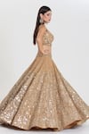 Shop_Abhinav Mishra_Gold Net Mirrors, Zari, Sequins Plunge Neck, Pukhraj Embroidered Lehenga Set _at_Aza_Fashions