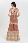 Shop_Abhinav Mishra_Rust Georgette, Net Sequins, Zari, Mirrors Aarzu Brown Embroidered Sharara Set _at_Aza_Fashions
