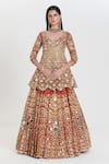 Shop_Abhinav Mishra_Rust Net, Organza Sequins, Mirrors, Zari Round Orange Embroidered Lehenga Set _Online_at_Aza_Fashions