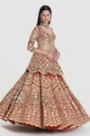 Abhinav Mishra_Rust Net, Organza Sequins, Mirrors, Zari Round Orange Embroidered Lehenga Set _at_Aza_Fashions