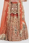 Buy_Abhinav Mishra_Rust Net, Organza Sequins, Mirrors, Zari Round Orange Embroidered Lehenga Set 