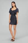 Emblaze_Blue Lycra Square Neck Metallic Dark Mini Dress _Online_at_Aza_Fashions
