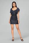 Shop_Emblaze_Blue Lycra Square Neck Metallic Dark Mini Dress _Online_at_Aza_Fashions
