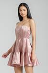 Emblaze_Rose Gold Satin Off-shoulder Pink Mini Corset Dress _Online_at_Aza_Fashions