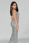 Emblaze_Silver Lycra Square Neck Metallic Knit Skirt Set _Online_at_Aza_Fashions