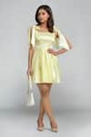 Buy_Emblaze_Yellow Satin Bows Square Neck Mini Dress _Online_at_Aza_Fashions
