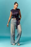 Buy_Emblaze_Navy Round Neck Blue Embellished Tie-up Top _at_Aza_Fashions