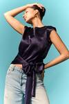 Shop_Emblaze_Navy Round Neck Blue Embellished Tie-up Top _Online_at_Aza_Fashions