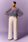 Buy_Emblaze_Blue Tulle Round Neck Light Ruffle Top _at_Aza_Fashions
