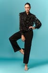 Buy_Emblaze_Black Georgette High Neck Fur Ruffle Shirt _at_Aza_Fashions