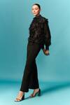 Emblaze_Black Georgette High Neck Fur Ruffle Shirt _Online_at_Aza_Fashions