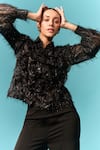 Buy_Emblaze_Black Georgette High Neck Fur Ruffle Shirt _Online_at_Aza_Fashions