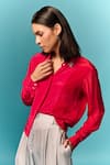 Buy_Emblaze_Pink Crepe Beads Collared Hot And Red Embellished Shirt _Online_at_Aza_Fashions