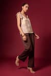 Shop_Emblaze_Gold Cotton Satin V-neck Foil Tie-up Top _Online_at_Aza_Fashions