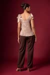 Shop_Emblaze_Gold Cotton Satin V-neck Foil Tie-up Top _at_Aza_Fashions