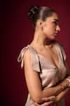 Emblaze_Gold Cotton Satin V-neck Foil Tie-up Top _at_Aza_Fashions