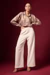 Buy_Emblaze_Gold Cotton Satin Collared Foil Crop Shirt _at_Aza_Fashions