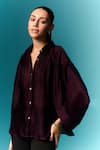 Shop_Emblaze_Purple Chiffon, Satin Collared Pleated Shirt _Online_at_Aza_Fashions