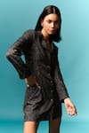 Emblaze_Black Jersey Notched Neck Shimmer Blazer Dress _Online_at_Aza_Fashions