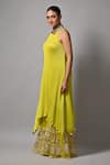 Kiran Uttam Ghosh_Yellow Polyester Embroidery High Neck Hand Dress _Online_at_Aza_Fashions