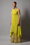 Buy_Kiran Uttam Ghosh_Yellow Polyester Embroidery High Neck Hand Dress _Online_at_Aza_Fashions