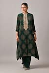 Buy_Kiran Uttam Ghosh_Green Polyester Pleated Pant _at_Aza_Fashions