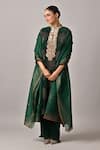 Shop_Kiran Uttam Ghosh_Green Polyester Pleated Pant _at_Aza_Fashions