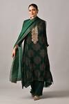 Kiran Uttam Ghosh_Green Polyester Pleated Pant _Online_at_Aza_Fashions