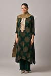 Shop_Kiran Uttam Ghosh_Green Polyester Round Neck Pleated Hand Embroidered Kurta _at_Aza_Fashions
