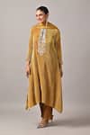 Shop_Kiran Uttam Ghosh_Mustard Organza Designer Dupatta _at_Aza_Fashions