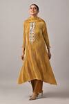 Kiran Uttam Ghosh_Gold Polyester Pleated Designer Pant _Online_at_Aza_Fashions