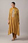 Kiran Uttam Ghosh_Gold Polyester Pleated Designer Pant _at_Aza_Fashions